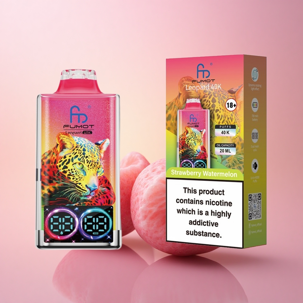 Fumot Leopard 40K Puffs Maasika-Arbuusi 5 Nikotiiniga 700mAh Dual Mesh
