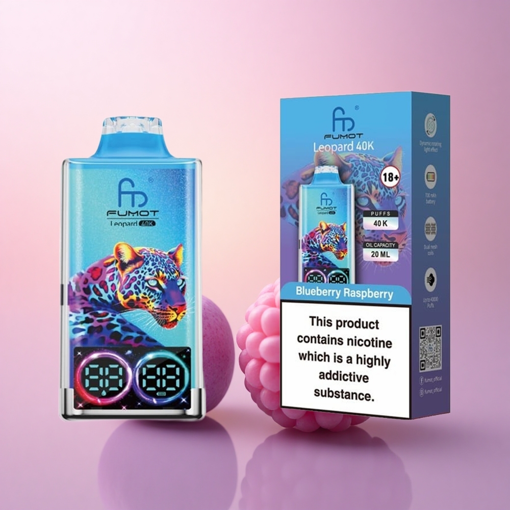 Fumot Leopard 40K Puffs Mustika Vaarikas 5 Nikotiini 700mAh Dual Mesh