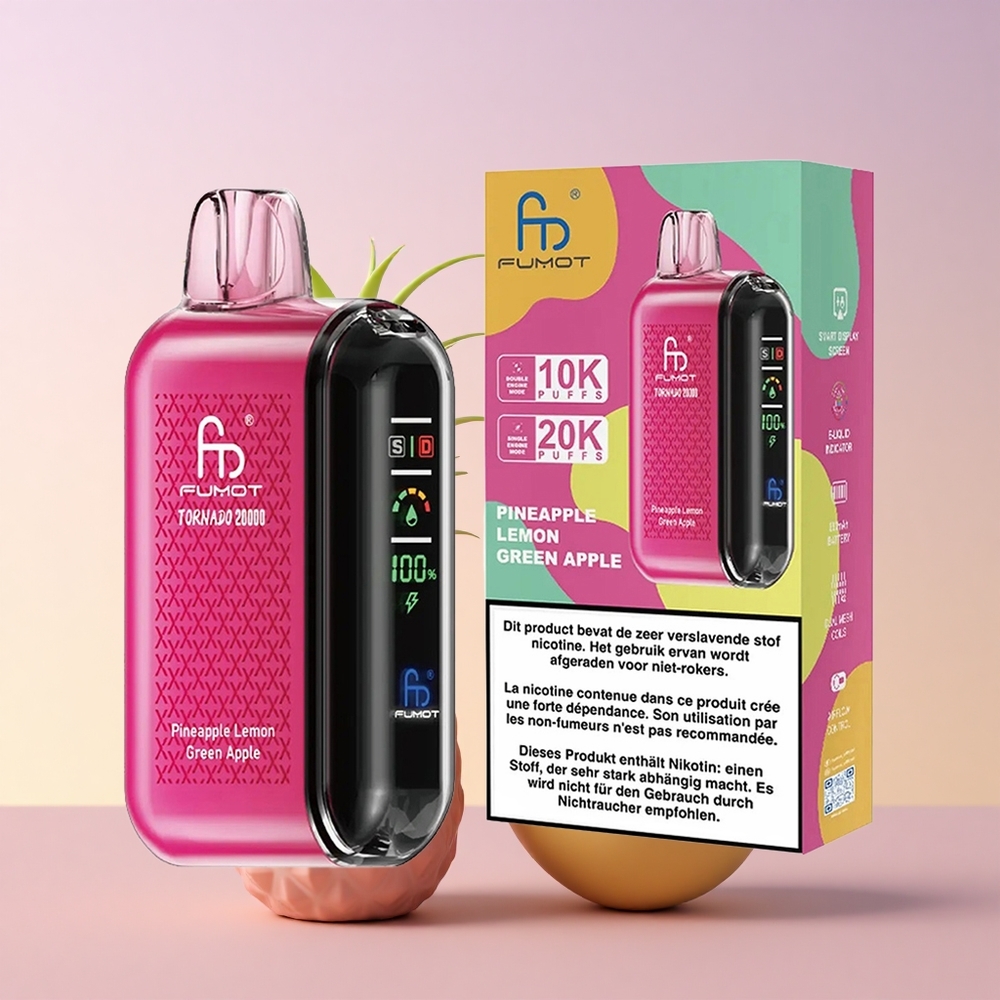 Fumot Tornado 20000 Puffs Ananass Sidrun Roheline Õun Dual Mesh Coil Smart Display