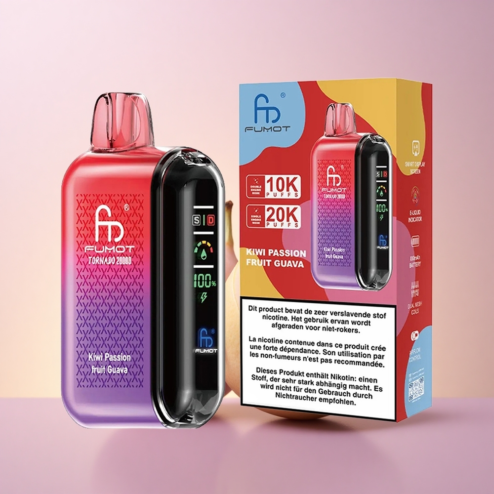 Fumot Tornado 20000 Puffs Kivi-Maracuya-Guava Kahe Võrgus Pooliga Nutikuvari Õhuvooluregulaator