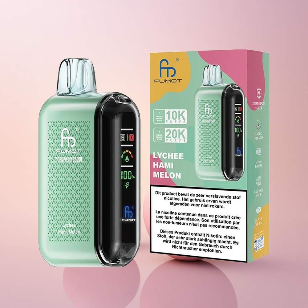Fumot Tornado 20000 Puffs Litsi-Hami Melon Kahekordse Võrkkudega 20ml Mahutavusega 850mAh Akuga