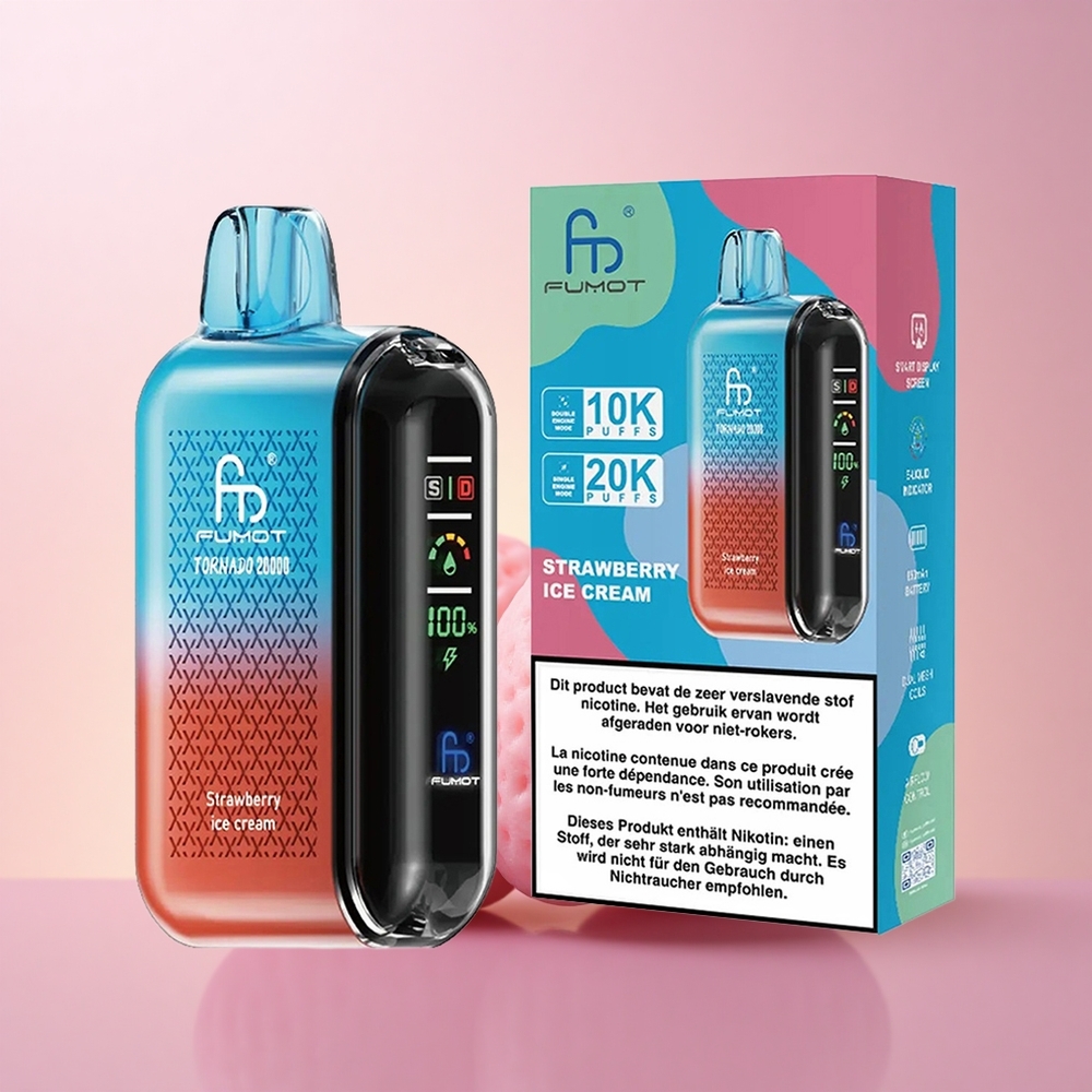 Fumot Tornado 20000 Puffs Maasikajäätise Dual Mesh Coil Smart Display