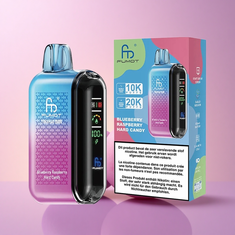 Fumot Tornado 20000 Puffs Mustika Vaarika Kange Kõva Kompvek Dual Mesh Coil 20ml