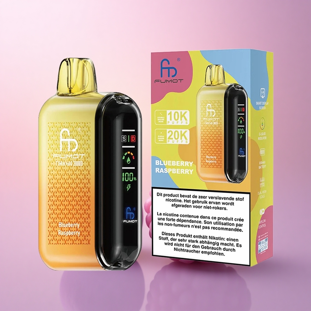 Fumot Tornado 20000 Puffs Mustikas Vaarikas Dual Mesh Coil Smart Display