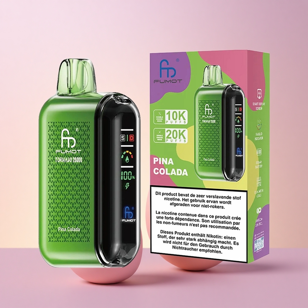 Fumot Tornado 20000 Puffs Pina Colada Kahekordse Võrkkudega Akurega Nutikuvari