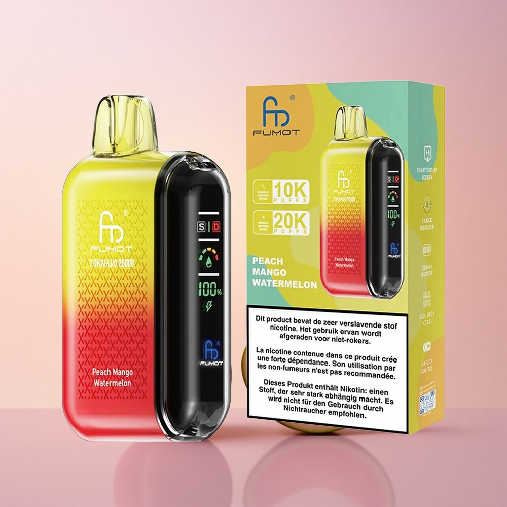 Fumot Tornado 20000 Puffs Virsi-Mango-Arbuus Dual Mesh Coil 20ml 850mAh