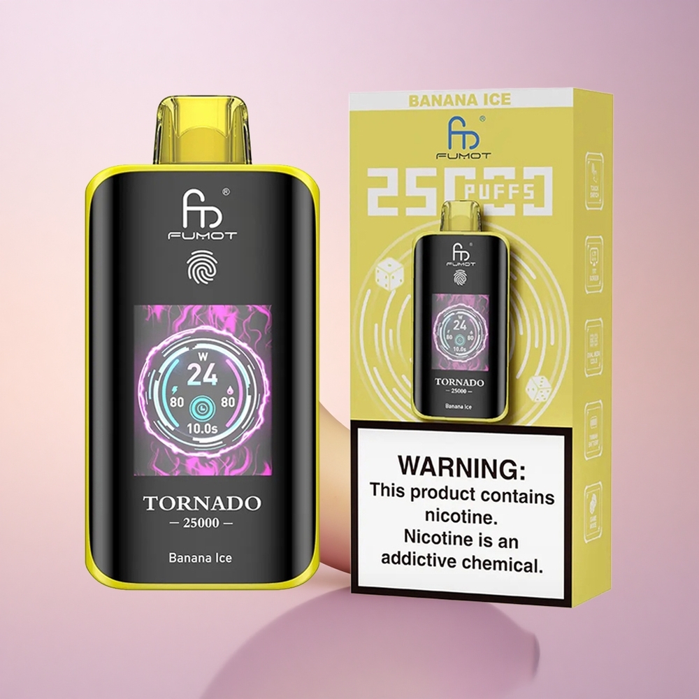 Fumot Tornado 25000 Puffs Banaani Jää HD Ekraaniga 700mAh Laetav