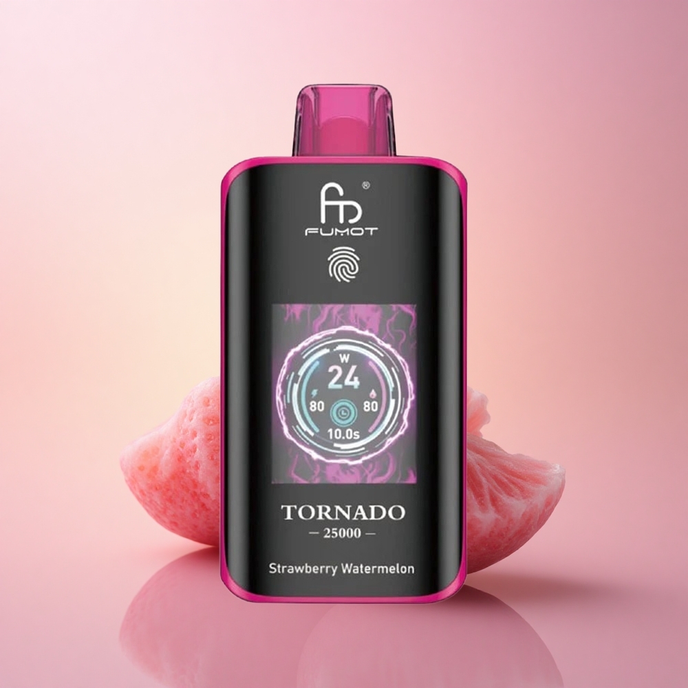 Fumot Tornado 25000 Puffs Maasika-Arbuusi HD Ekraaniga 700mAh Laetav