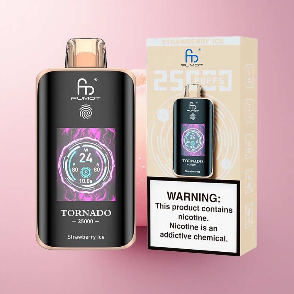 Fumot Tornado 25000 Puffs Maasikajää HD Ekraan 700mAh Laaditav 20ml E-vedelik