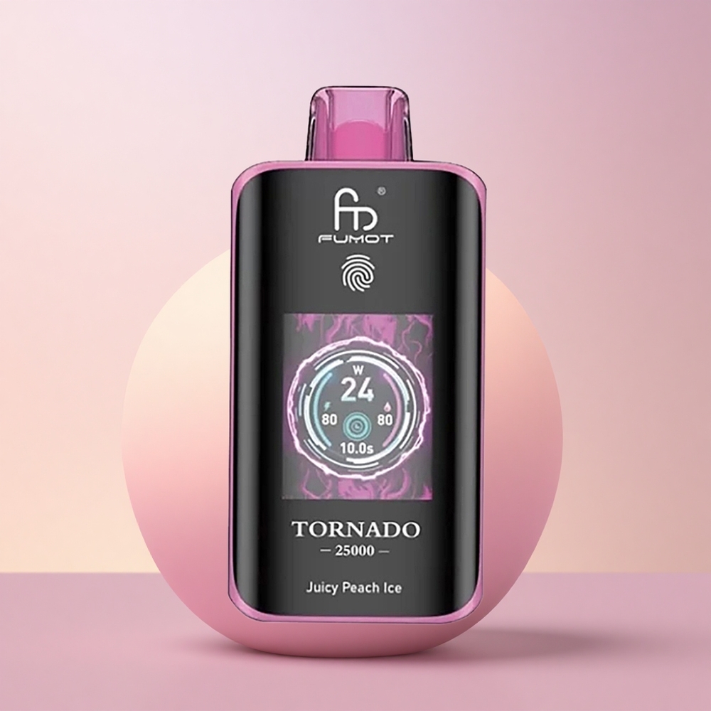 Fumot Tornado 25000 Puffs Mahlane Virsikujää HD Ekraaniga 700mAh Laetav