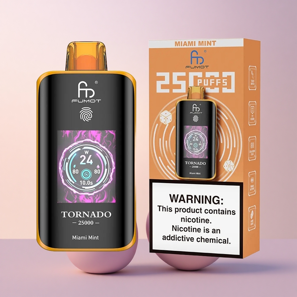 Fumot Tornado 25000 Puffs Miami Mint HD Ekraaniga 700mAh Akuga 20ml Vedelikuga