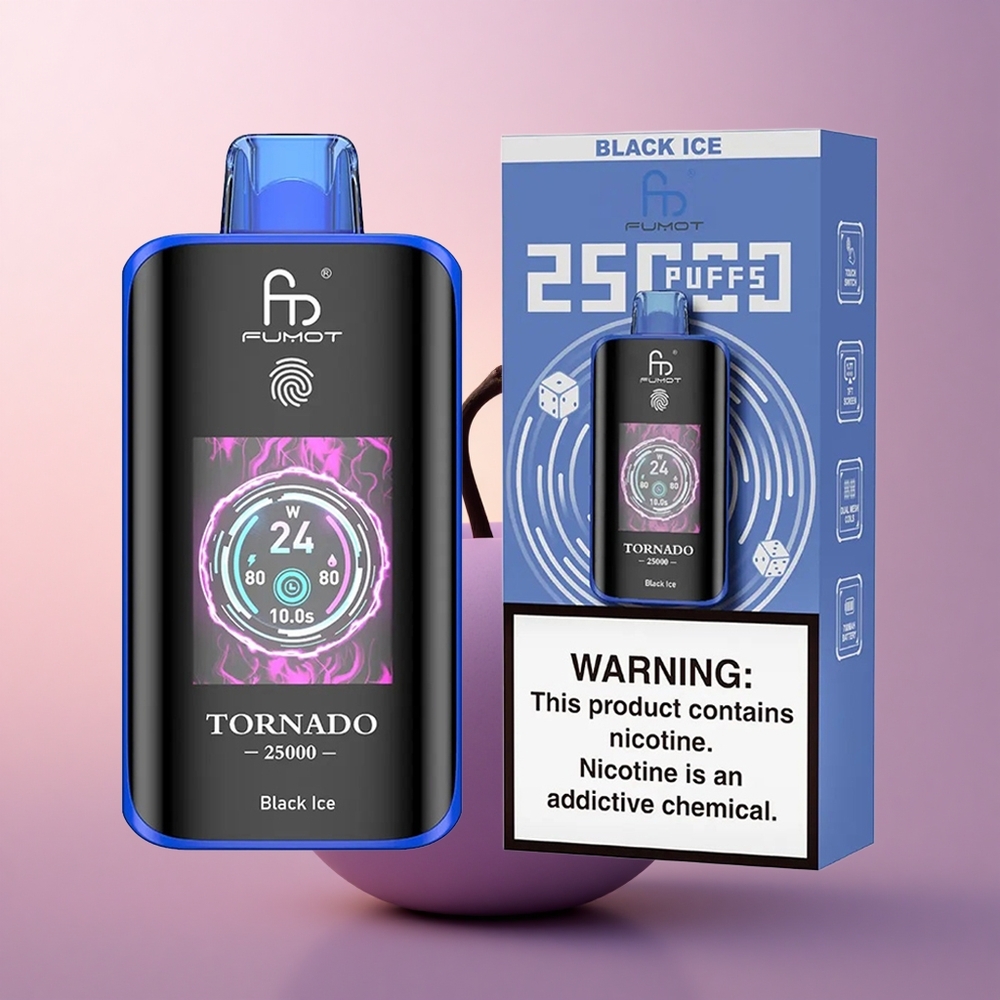 Fumot Tornado 25000 Puffs Must Jää HD Ekraan 700mAh