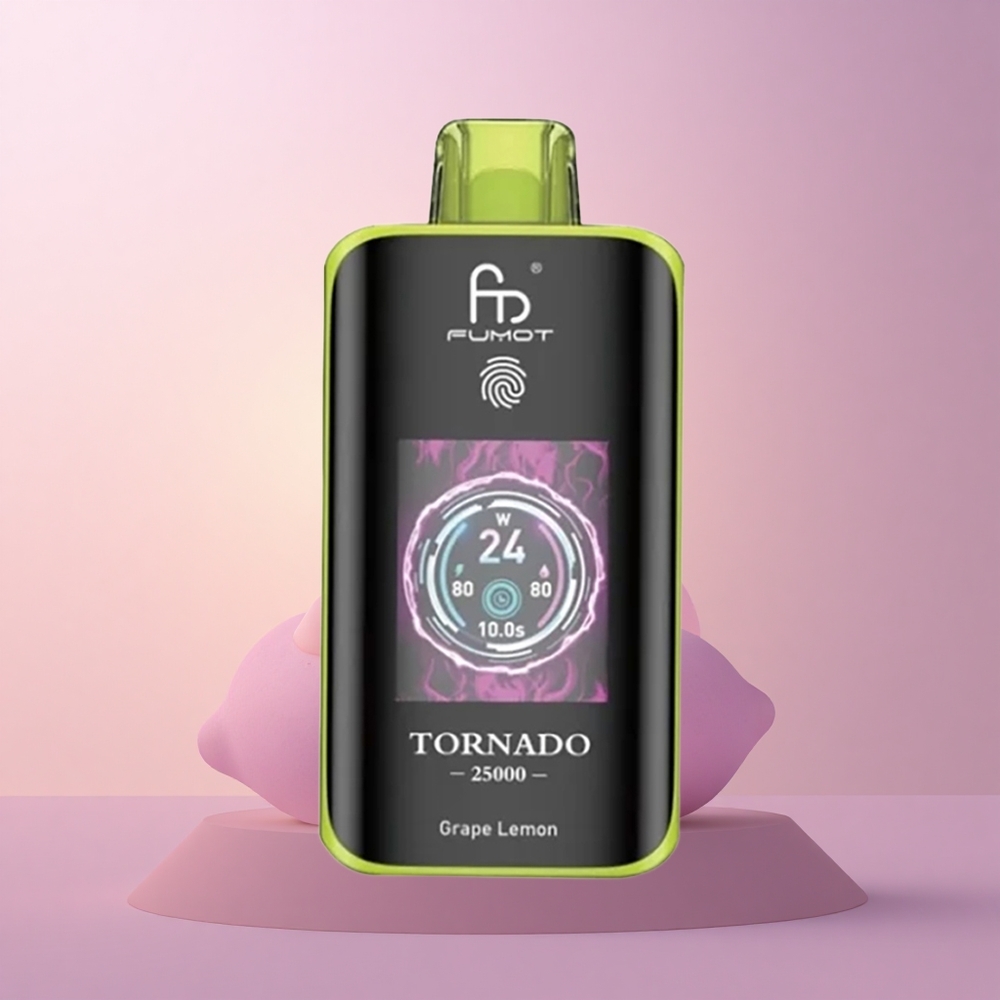 Fumot Tornado 25000 Puffs Viinamarja-sidruni HD-ekraaniga 700mAh laetav aku 20ml eeltäidetud vedelik