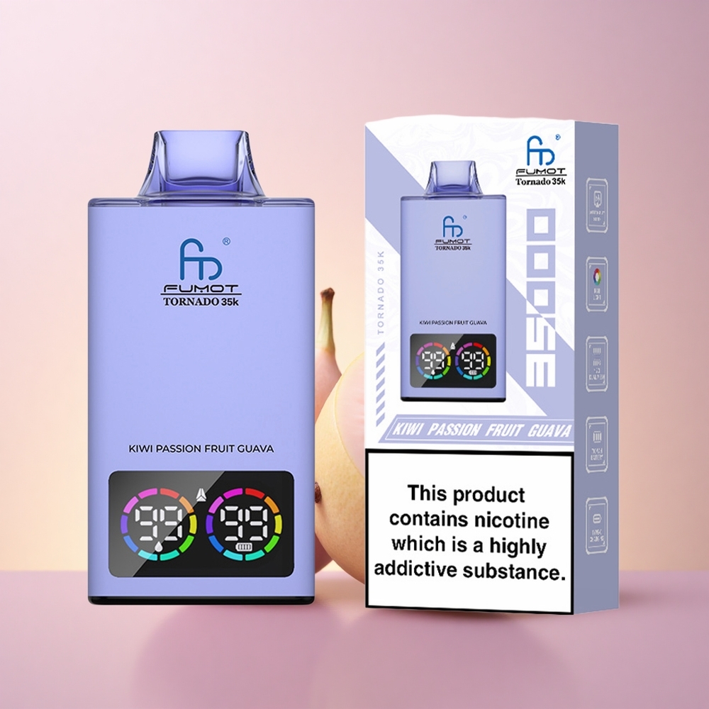 Fumot Tornado 35000 Puffs Kiivi Maracuya Guava Dual Mesh Koil Kiirlaadimine E-vedeliku Näidik
