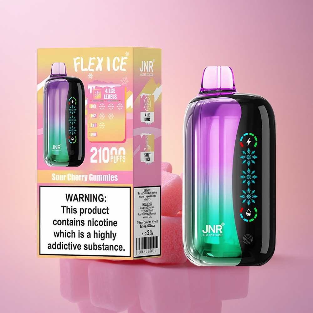 JNR Flex Ice 21000 Hapukirsi-muusikommud jääreguleeritava õhuvoolu ja 26ml e-vedelikuga