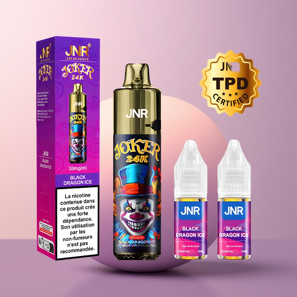 JNR Joker 24K Must Draakon Jää - 2 Nikotiini 800mAh Täidetav Paak
