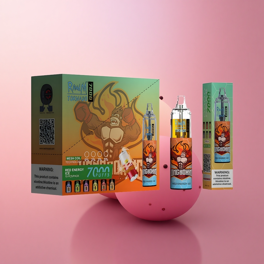 RandM Fumot Tornado 7000 Puffs Punane Energia Jää 14ML Võrk Mähis Õhk-Reguleeritav