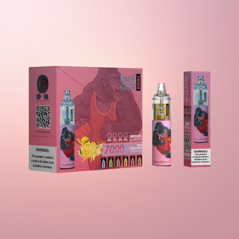 RandM Fumot Tornado 7000 Puffs Roosa Sidrunimeesega Mesh-mähis ja 14 ML vedelikku