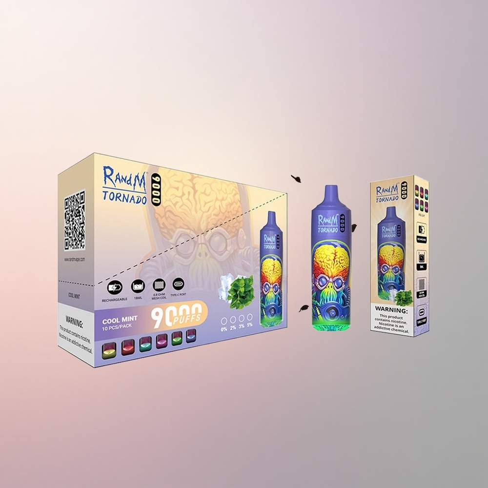 RandM Fumot Tornado 9000 Puffs Jahutav Münt 850 mAh RGB Ekraaniga