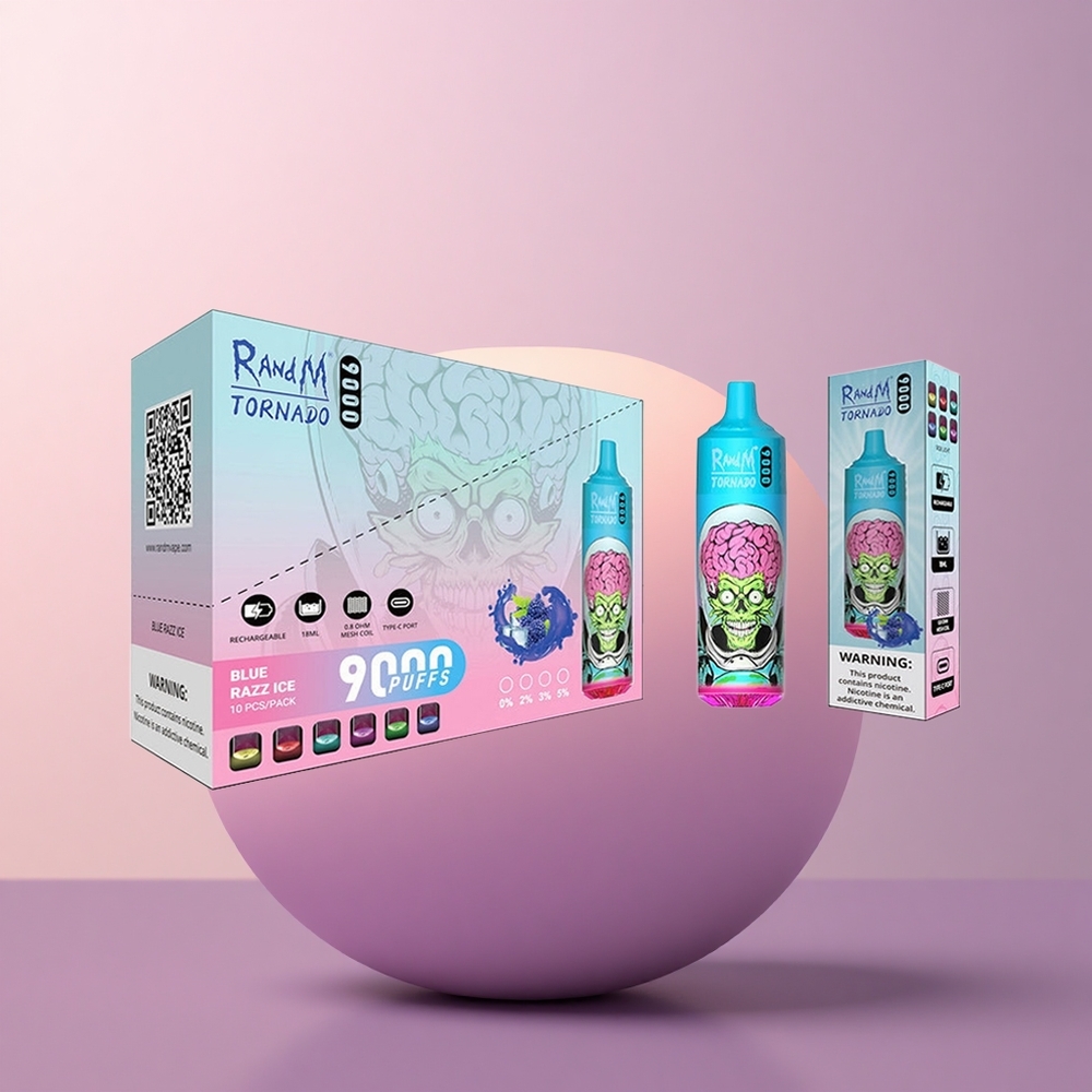 RandM Fumot Tornado 9000 Puffs Must Draakon Jää 9000 Puhangut 850 mAh 18 mL