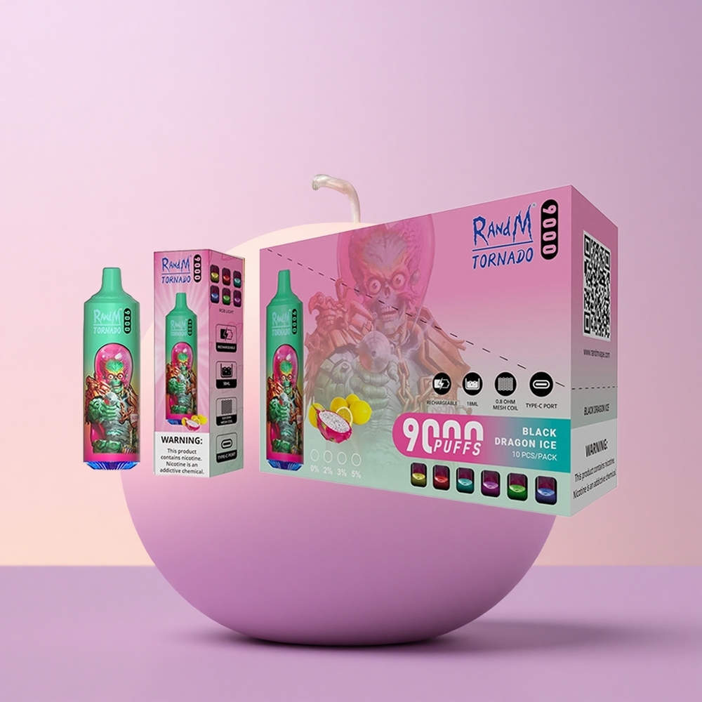 RandM Fumot Tornado 9000 Puffs Sinine Vaarikas Kush 850 mAh 18 mL Ruudustik
