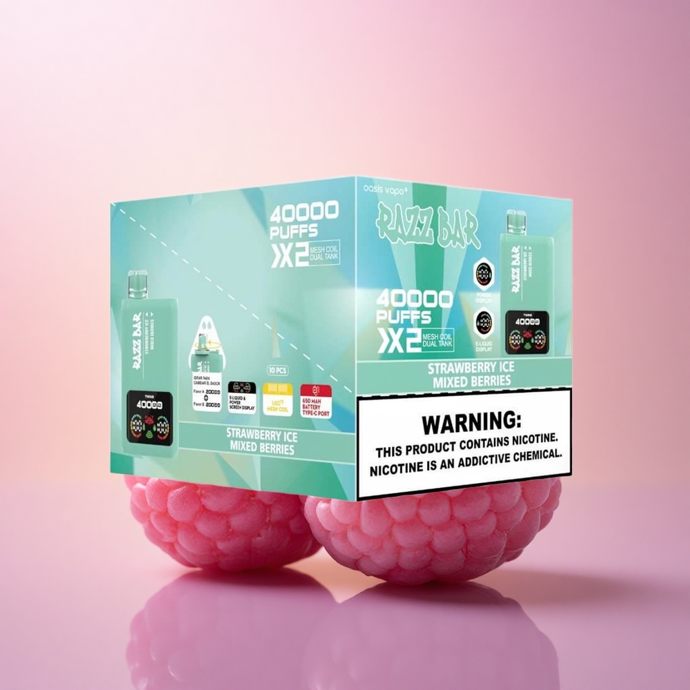 Razz Bar 40000 Puffs Maasika-Jäämarja 2x10Ohm Mesh Coil Type-C