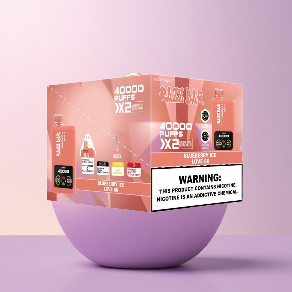 Razz Bar 40000 Puffs MustikasJää - Armastus 66 Tüüp-C Pordi 650 Mah 10Ohm 2 Võrkpool