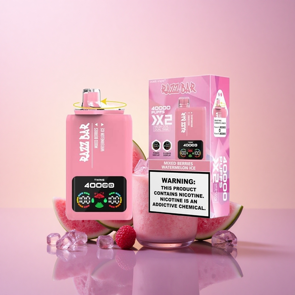 Razz Bar 40000 Puffs Segaviljad - Arbuusijää 2 Nikotiini 650 Mah 10Ohm 2 Mesh Coil