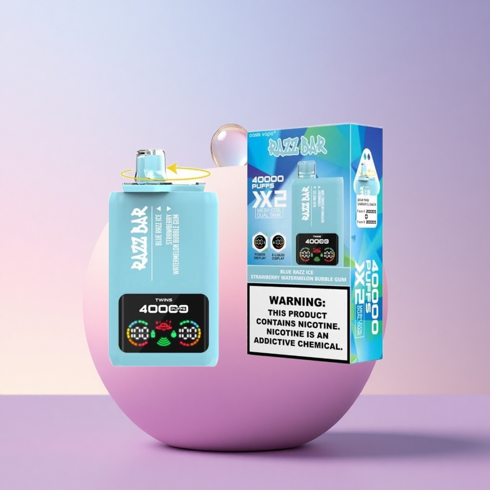 Razz Bar 40000 Puffs Sinine Vaarikajää-Maasikamelon Mullkomm 10Ohm 2 Võrkpoolik 5 Nikotiini