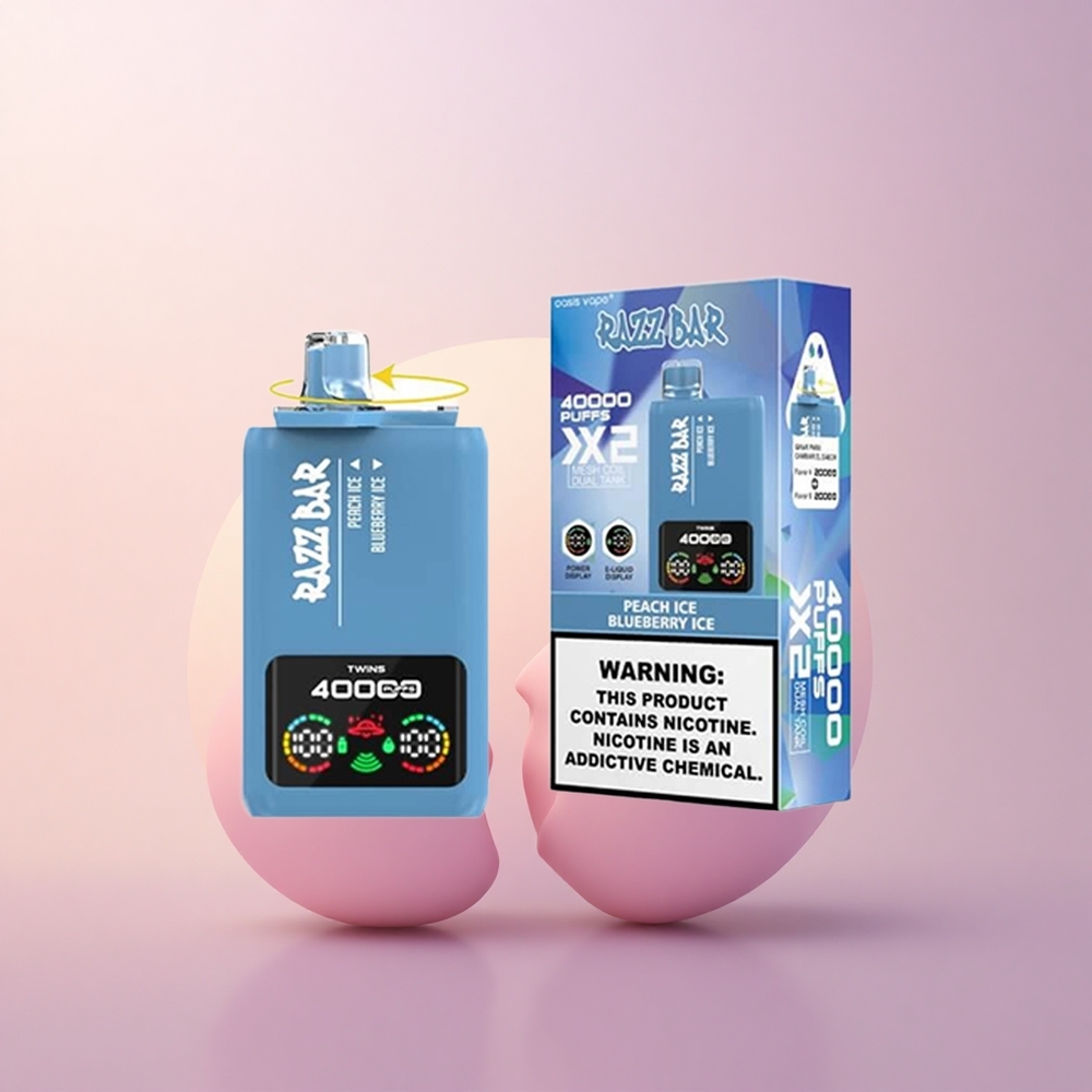 Razz Bar 40000 Puffs Virsikujää - Mustikajää 10Ohm 2 Mesh Coil 650mAh Type-C