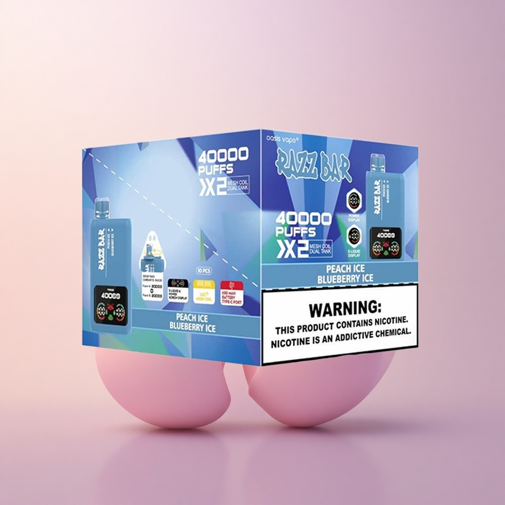 Razz Bar 40000 Puffs Virsikujää - Mustikajää 10Ohm 2 Mesh Coil 650mAh Type-C