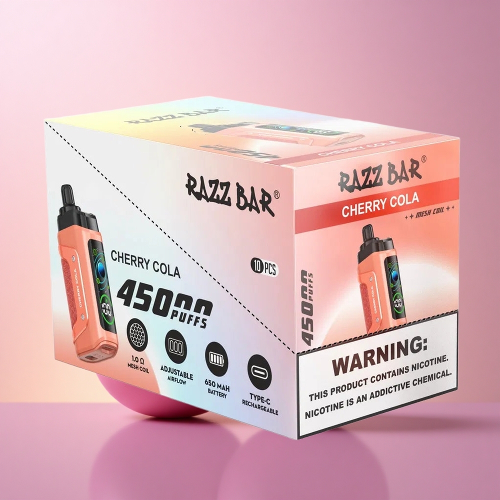 Razz Bar 45000 Puffs Kirsi-Koola 10 Ohm Võrkkeermega Hägustav Vape