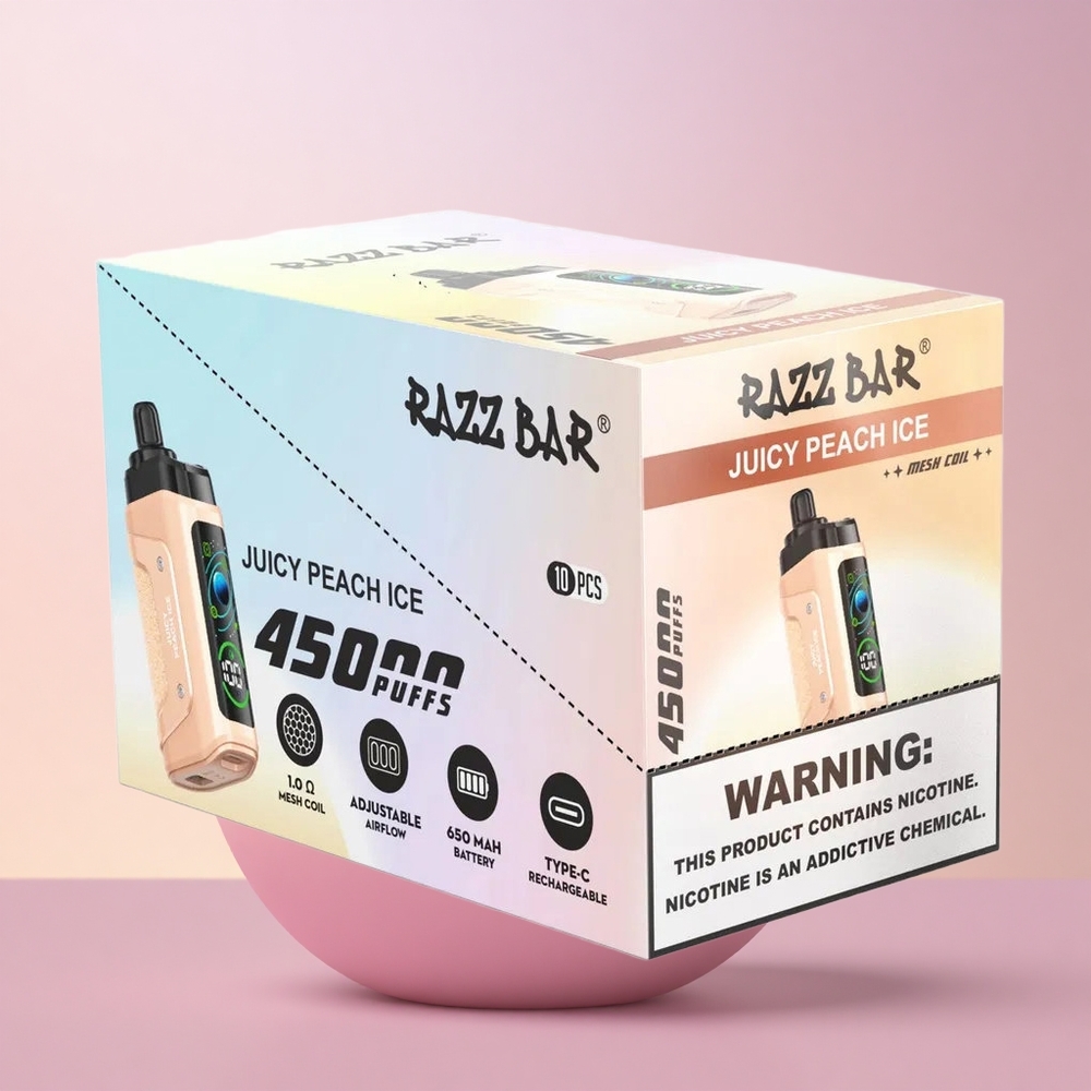 Razz Bar 45000 Puffs Mahlane Virsikujää Tüüp-C Laetav 650 Mah