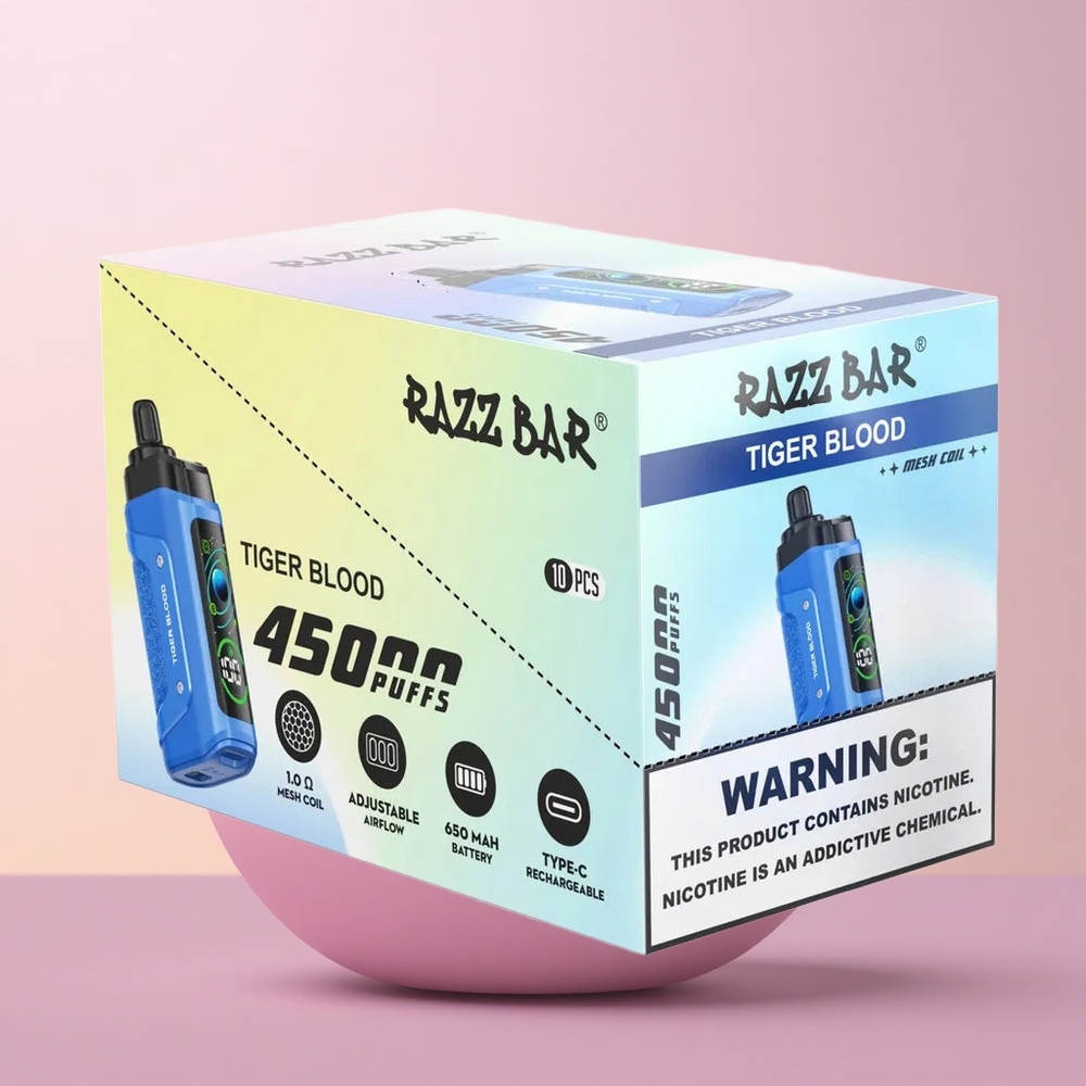 Razz Bar 45000 Puffs Tiigriveri 10 Ohm Võrkpoolik Reguleeritava Õhuvooluga