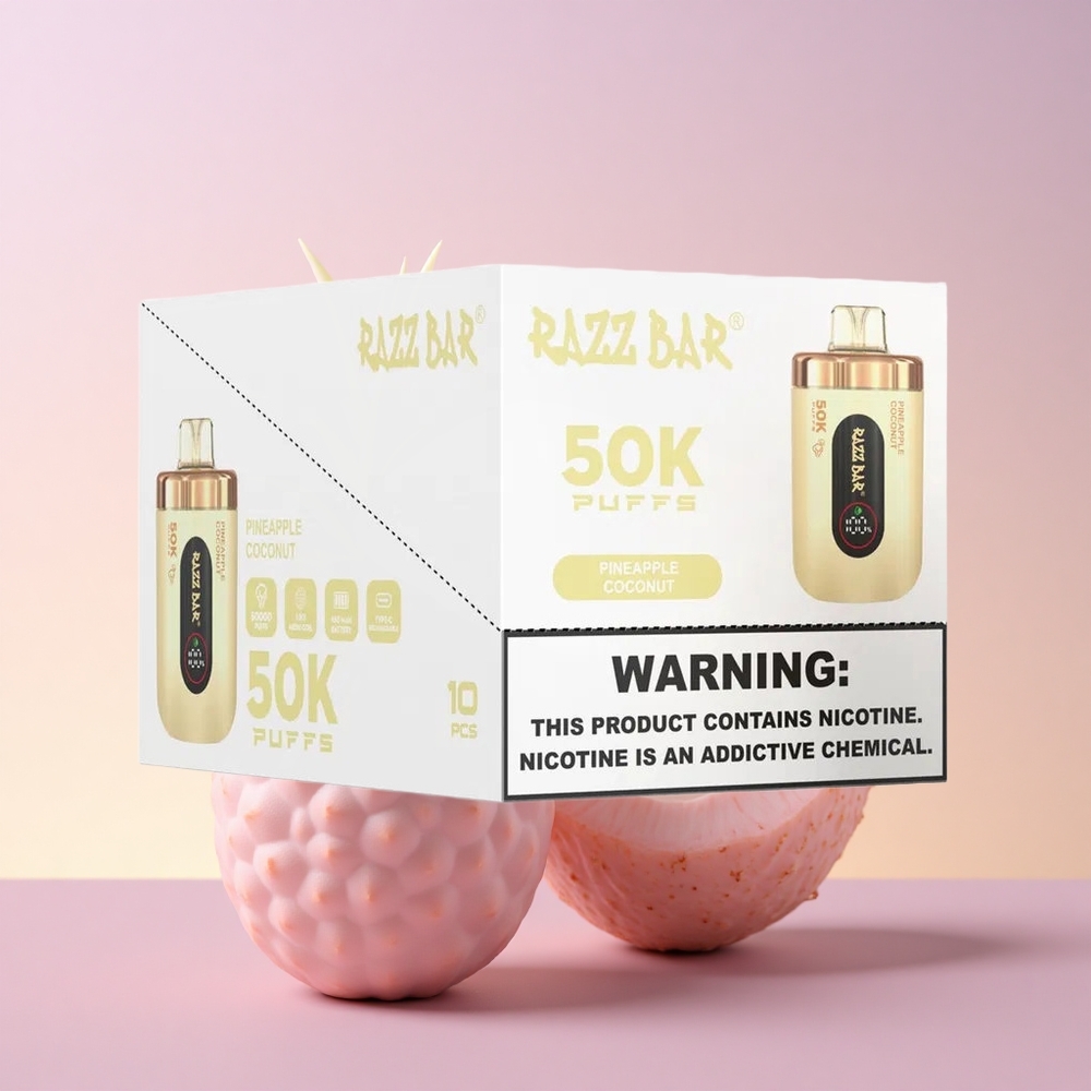 Razz Bar 50K Puffs Ananass Kookospähkel Mesh Patarei Nikotiin