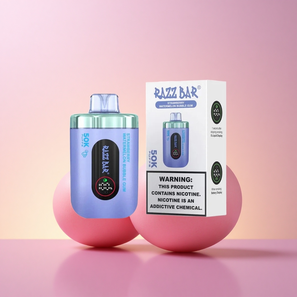 Razz Bar 50K Puffs Maasika-Arbuusi Mullgummi 10 Ohm Võrkpoolus Tüüp-C Laaditav