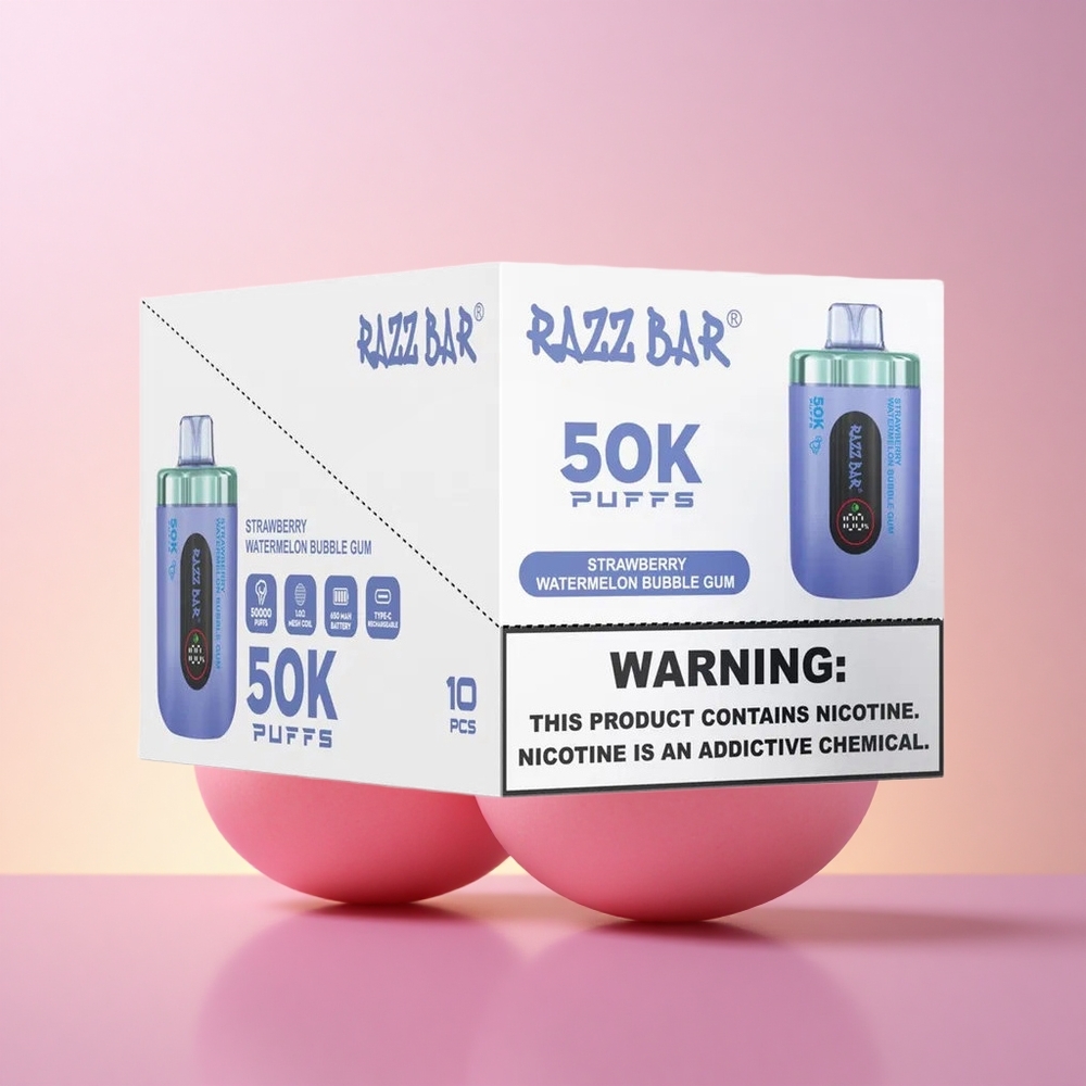 Razz Bar 50K Puffs Maasika-Arbuusi Mullgummi 10 Ohm Võrkpoolus Tüüp-C Laaditav