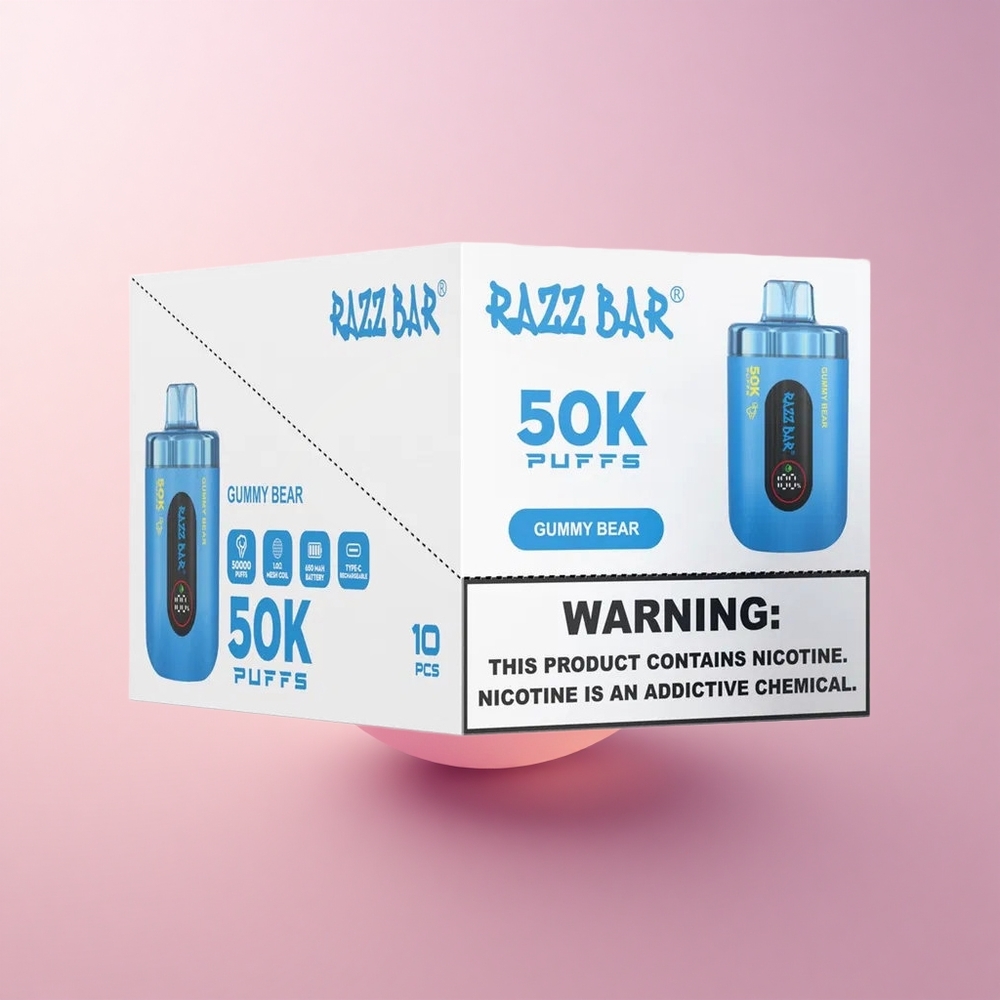 Razz Bar 50K Puffs Mahlakarukese Mesh-Tüüpi Laaditav Nikotiinivape
