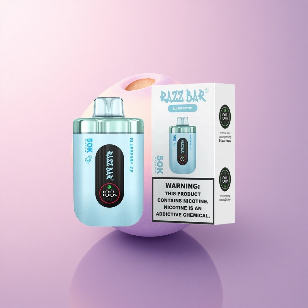 Razz Bar 50K Puffs Mustikajää 10 Ohm Mesh Coil Type-C Laetav