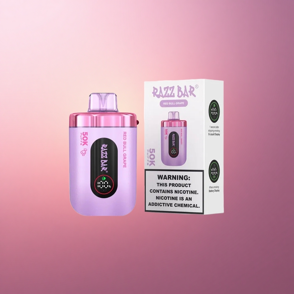 Razz Bar 50K Puffs Purur-Bull Viinamarja 10 Ohm Võrkkeermega 650 Mah