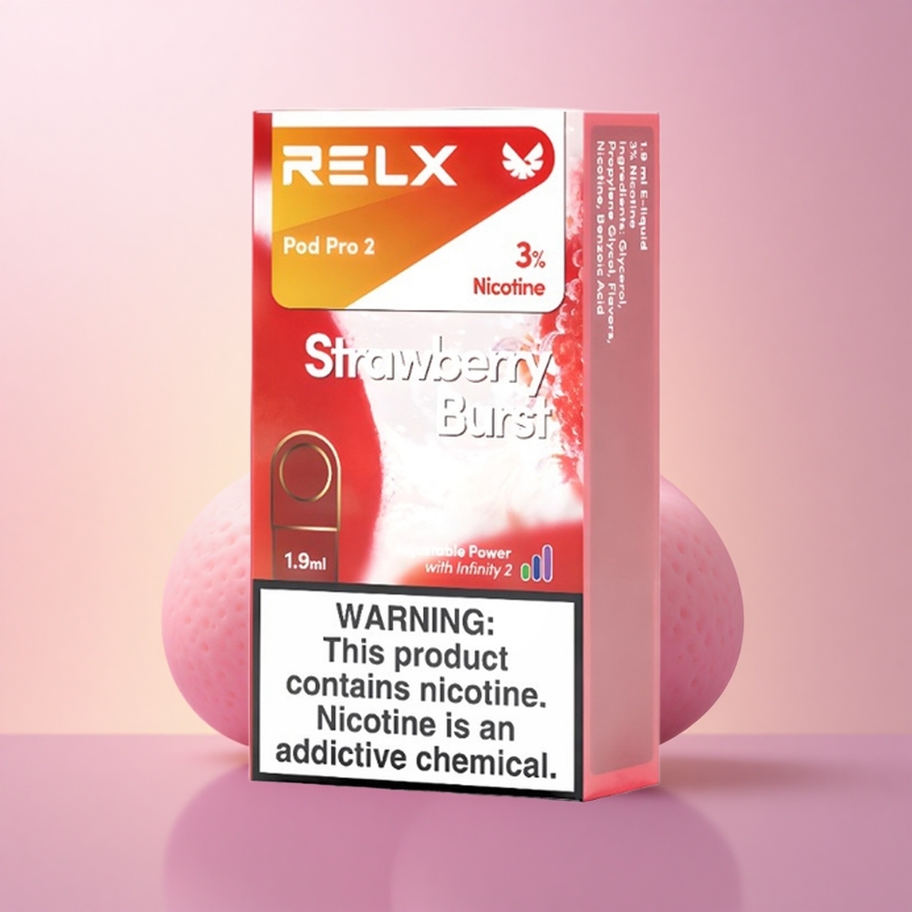 Relx Pod Pro 2 Vape Device Maasikalaksahing 30mg/ml 19ml Eco/Smooth/Boost 2-3 pudelit/pakk