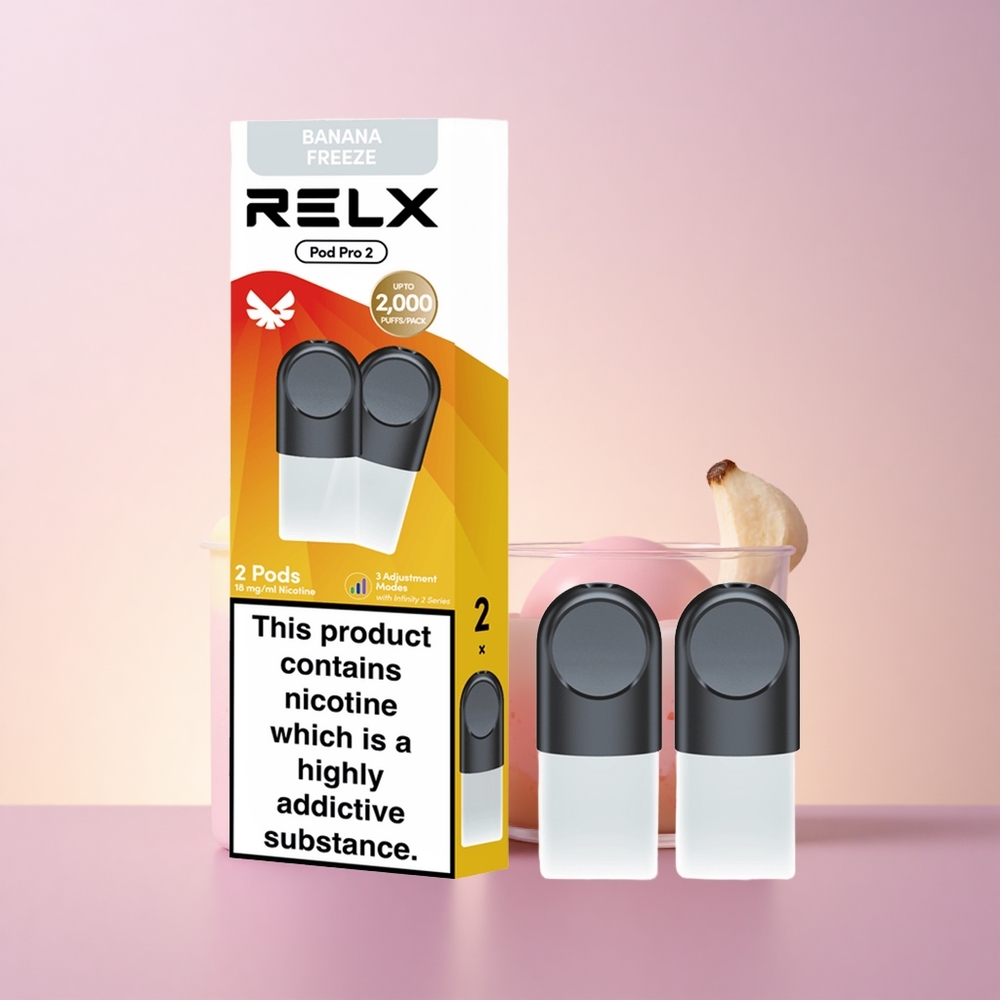 Relx Pod Pro 2 Vape Device Magustoidu-Banaan Jääkülm 18mg/ml 19ml 3 pinge režiimi