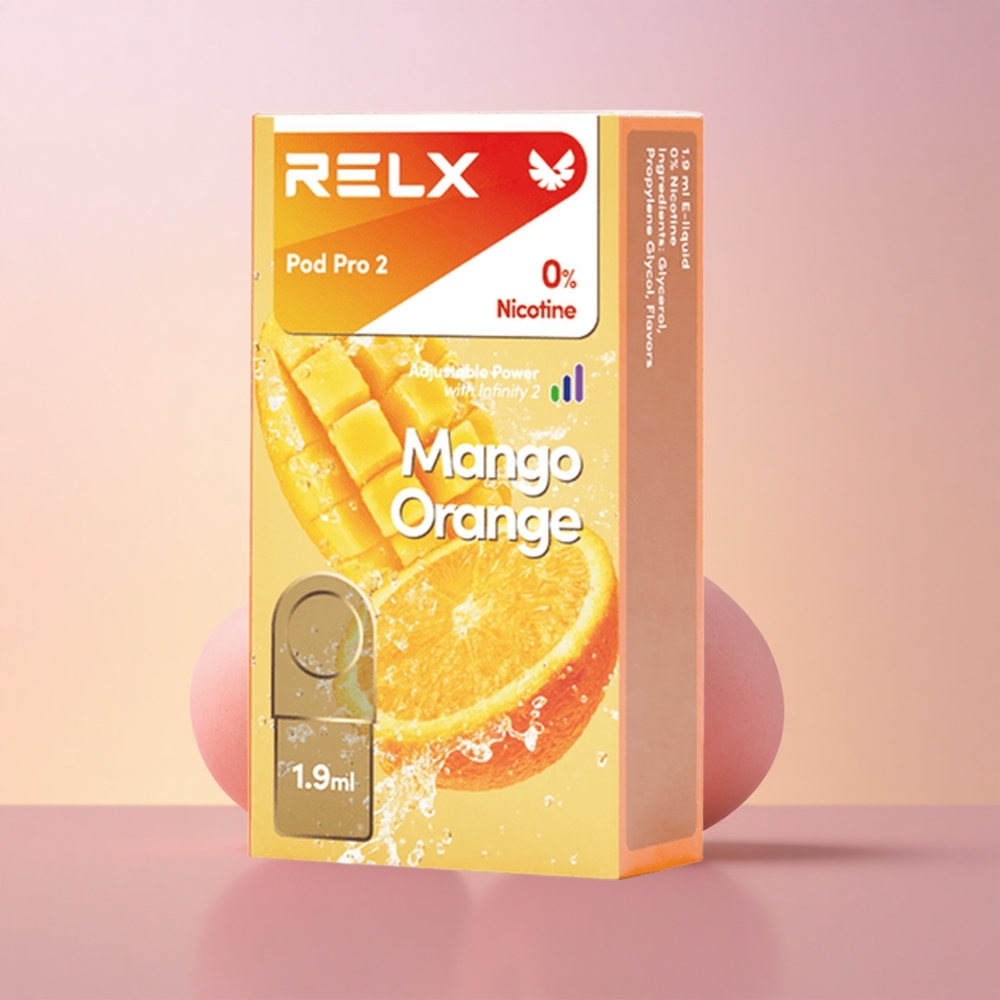 Relx Pod Pro 2 Vape Device Mango Apelsin 0mg/ml 19ml 3 režiimi (55W/65W/8W) 2 tk/pakend
