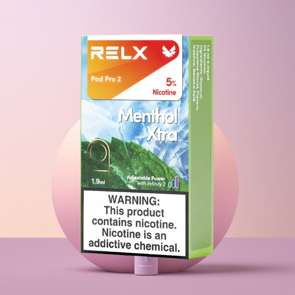 Relx Pod Pro 2 Vape Device Menthol Xtra 50mg/ml 19ml 600 tehingut 3 pinge režiimi