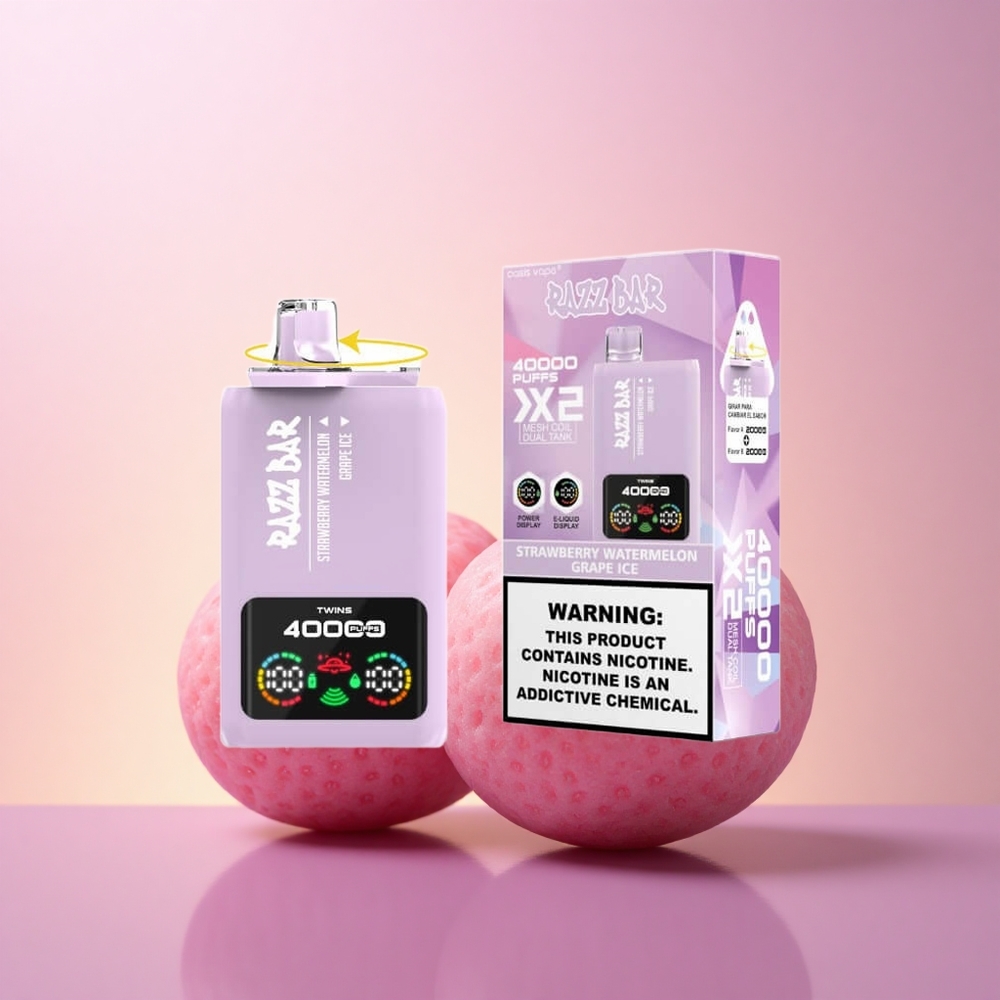 Razz Bar 40000 Puffs Maasika-Arbuusi-Viinamarja Jää | 1.0Ohm 2 Mesh Coil | 650 Mah Type-C